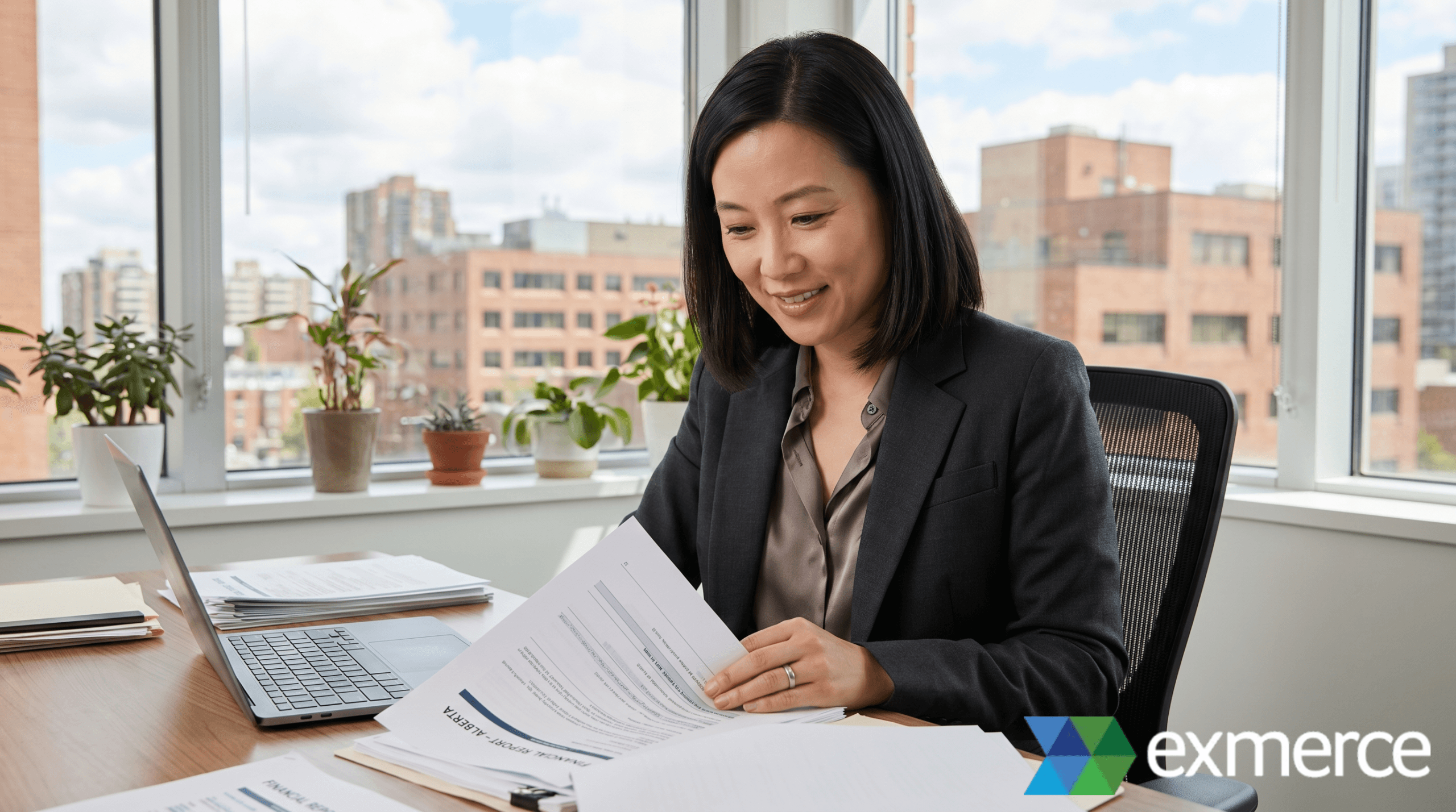 Alberta small business owner reviewing finances at their desk